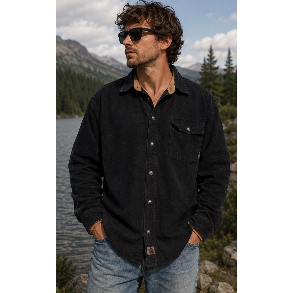 Legendary Whitetails Buck Camp Flannel Shirt Mens Large Black Cotton Button Up